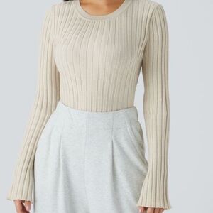 Beige Ribbed Knit Sweater
